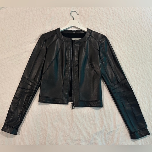 Guess Leather Jacket Black Color Body Fitted Women Leather Jacket - Picture 1 of 3